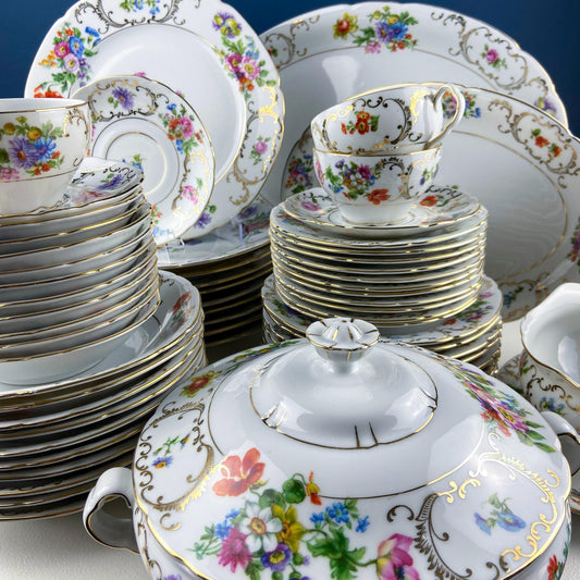 Antique Victoria Czechoslovakia 56 Piece Dish Set. Floral Motif. French Country Living. Dining Room Table Decor. Gift for Him Her. - Tampa Home & Garden Store