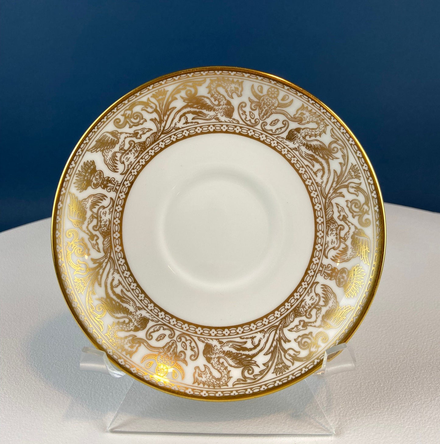 Antique Wedgewood Tea Cup and Saucer: Florentine Gold Dragons - Tampa Home & Garden Store