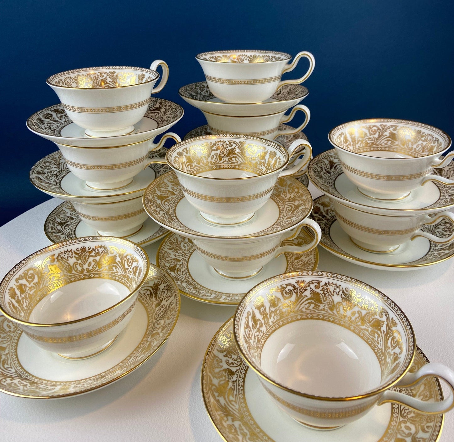 Antique Wedgewood Tea Cup and Saucer: Florentine Gold Dragons - Tampa Home & Garden Store