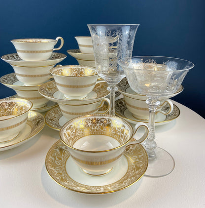 Antique Wedgewood Tea Cup and Saucer: Florentine Gold Dragons - Tampa Home & Garden Store