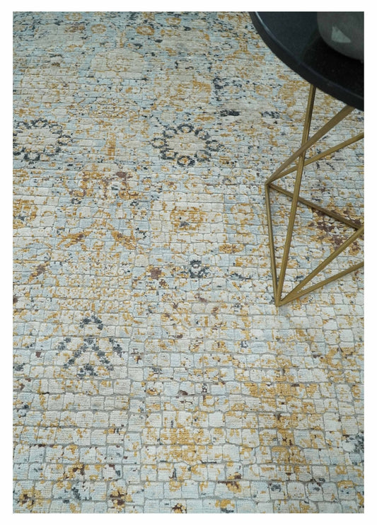 Antique look Aqua, Gold and Charcoal Hand Knotted Carved Texture Traditional Oriental Oushak 8x10 wool Area Rug - Tampa Home & Garden Store