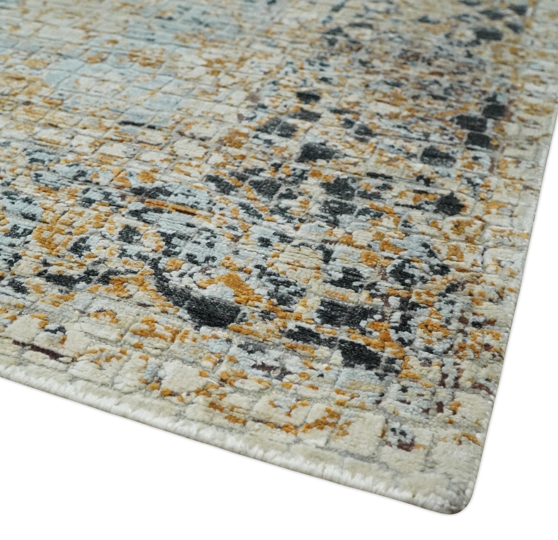 Antique look Aqua, Gold and Charcoal Hand Knotted Carved Texture Traditional Oriental Oushak 8x10 wool Area Rug - Tampa Home & Garden Store