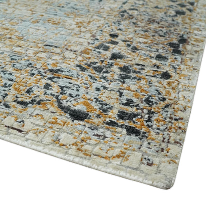 Antique look Aqua, Gold and Charcoal Hand Knotted Carved Texture Traditional Oriental Oushak 8x10 wool Area Rug - Tampa Home & Garden Store