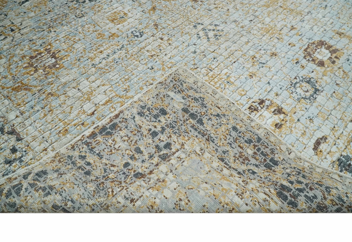 Antique look Aqua, Gold and Charcoal Hand Knotted Carved Texture Traditional Oriental Oushak 8x10 wool Area Rug - Tampa Home & Garden Store