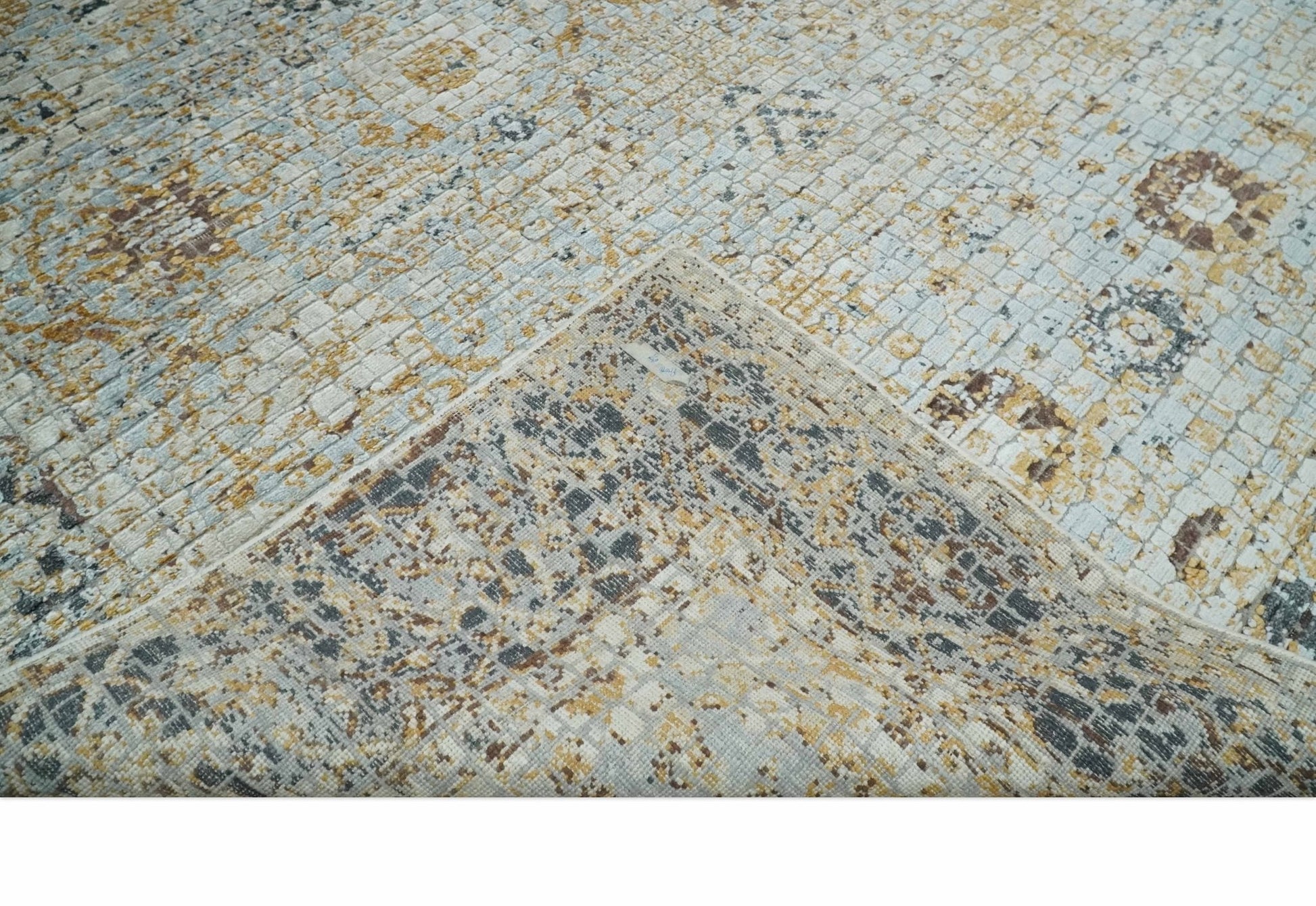 Antique look Aqua, Gold and Charcoal Hand Knotted Carved Texture Traditional Oriental Oushak 8x10 wool Area Rug - Tampa Home & Garden Store