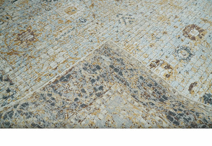 Antique look Aqua, Gold and Charcoal Hand Knotted Carved Texture Traditional Oriental Oushak 8x10 wool Area Rug - Tampa Home & Garden Store