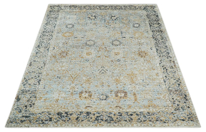 Antique look Aqua, Gold and Charcoal Hand Knotted Carved Texture Traditional Oriental Oushak 8x10 wool Area Rug - Tampa Home & Garden Store