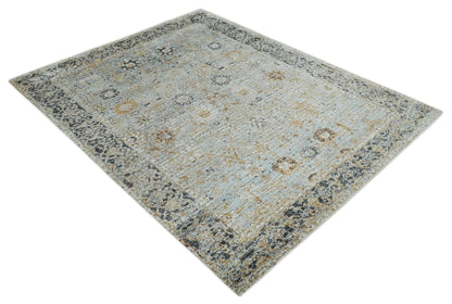 Antique look Aqua, Gold and Charcoal Hand Knotted Carved Texture Traditional Oriental Oushak 8x10 wool Area Rug - Tampa Home & Garden Store