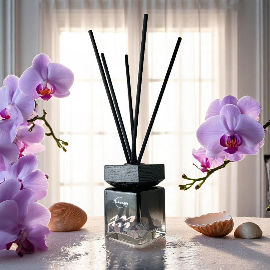 Aquarius Zodiac Crystal-Enhanced Reed Oil Diffuser, Orchid Seascape Scent, 100ml - Tampa Home & Garden Store