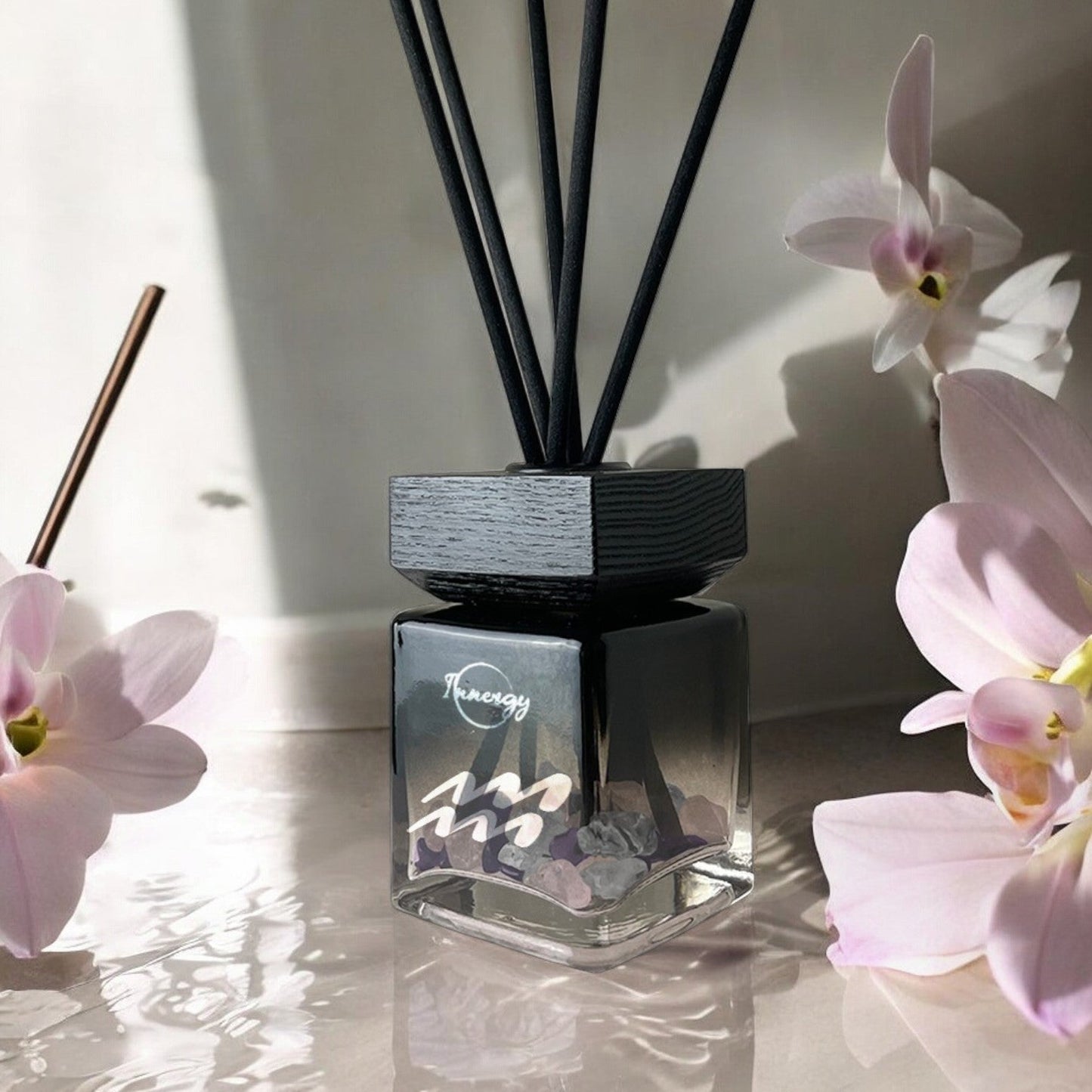 Aquarius Zodiac Crystal-Enhanced Reed Oil Diffuser, Orchid Seascape Scent, 100ml - Tampa Home & Garden Store