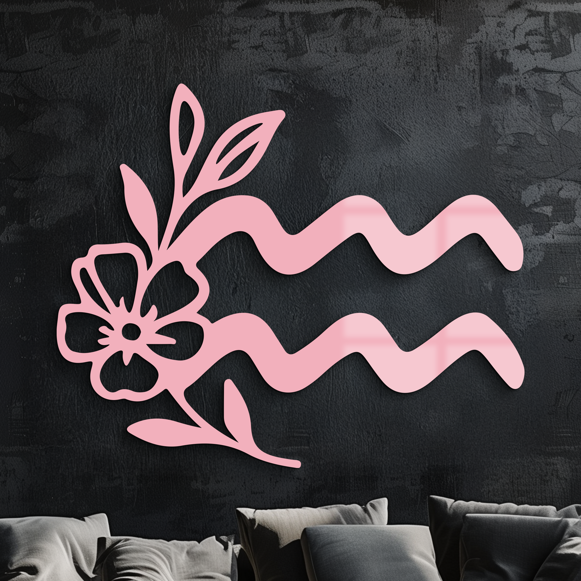 Aquarius Zodiac Flower Symbol Metal Wall Art – Modern Astrology Decor - KAFGP077 - Tampa Home & Garden Store