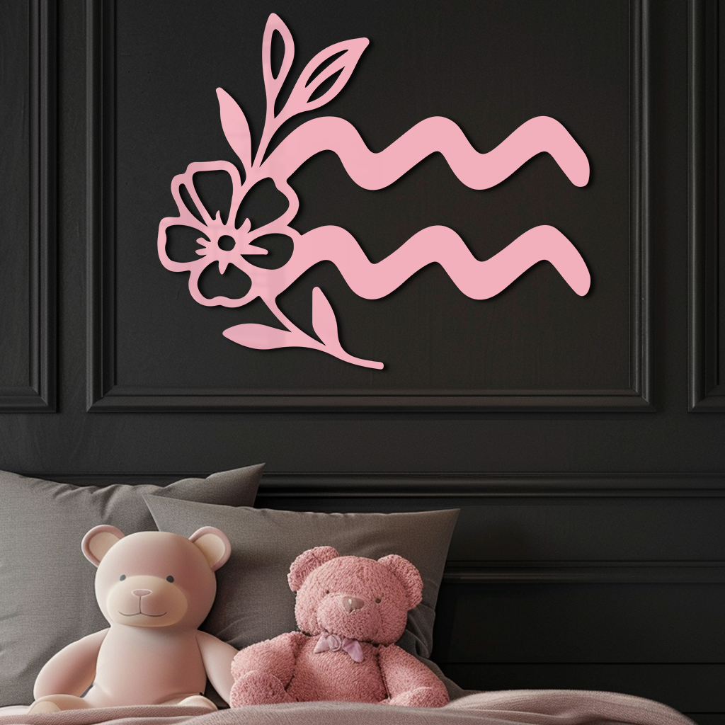 Aquarius Zodiac Flower Symbol Metal Wall Art – Modern Astrology Decor - KAFGP077 - Tampa Home & Garden Store