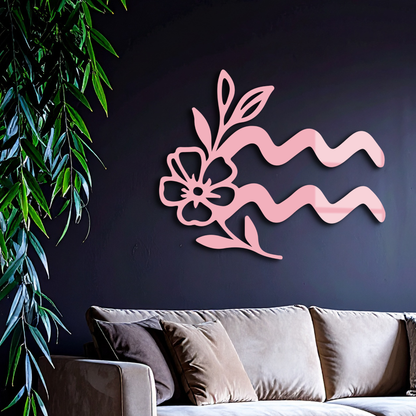 Aquarius Zodiac Flower Symbol Metal Wall Art – Modern Astrology Decor - KAFGP077 - Tampa Home & Garden Store