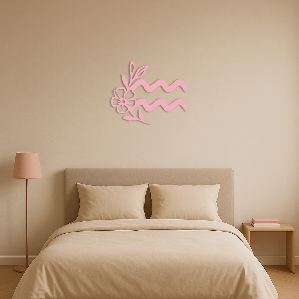 Aquarius Zodiac Flower Symbol Metal Wall Art – Modern Astrology Decor - KAFGP077 - Tampa Home & Garden Store