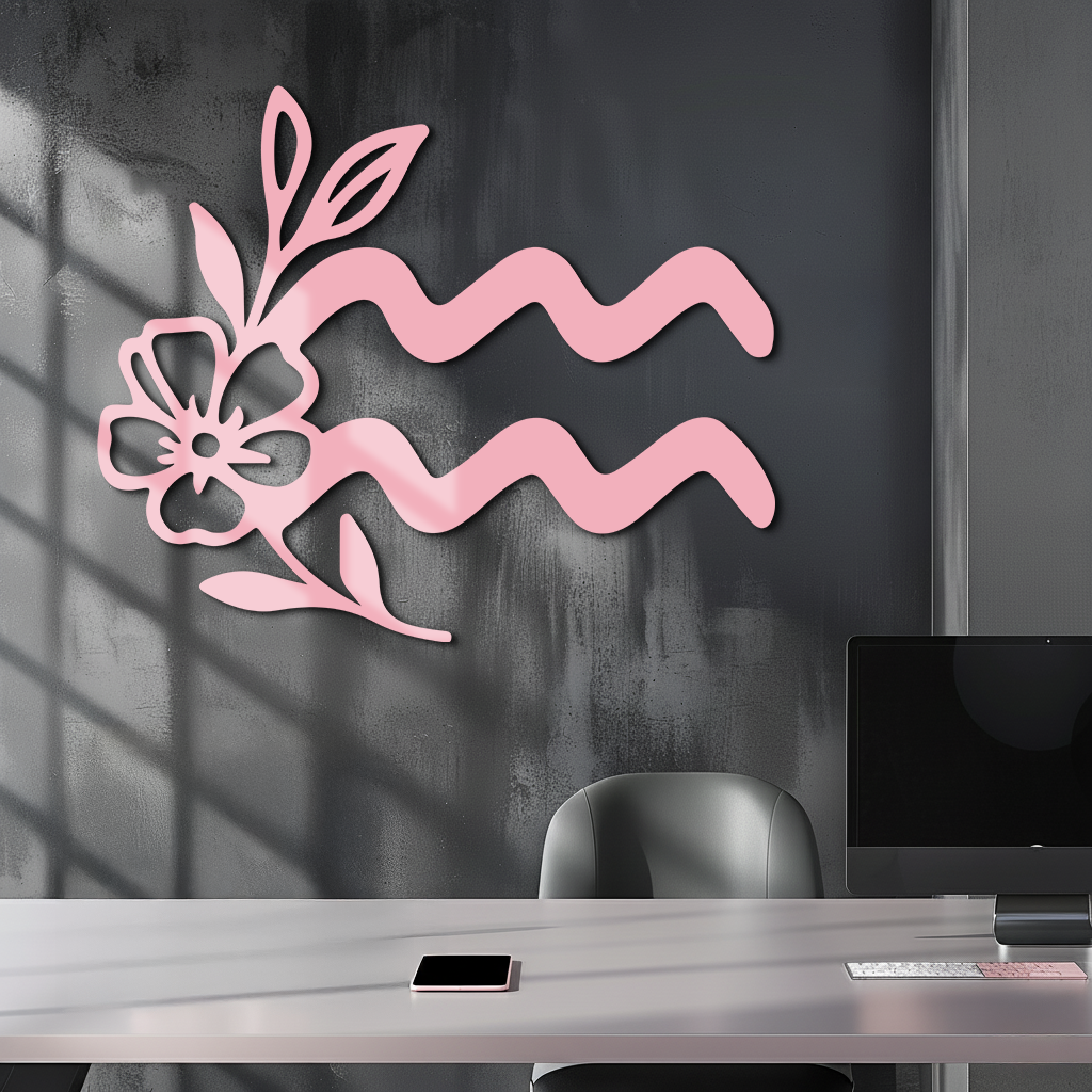 Aquarius Zodiac Flower Symbol Metal Wall Art – Modern Astrology Decor - KAFGP077 - Tampa Home & Garden Store