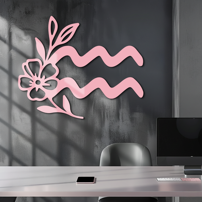 Aquarius Zodiac Flower Symbol Metal Wall Art – Modern Astrology Decor - KAFGP077 - Tampa Home & Garden Store