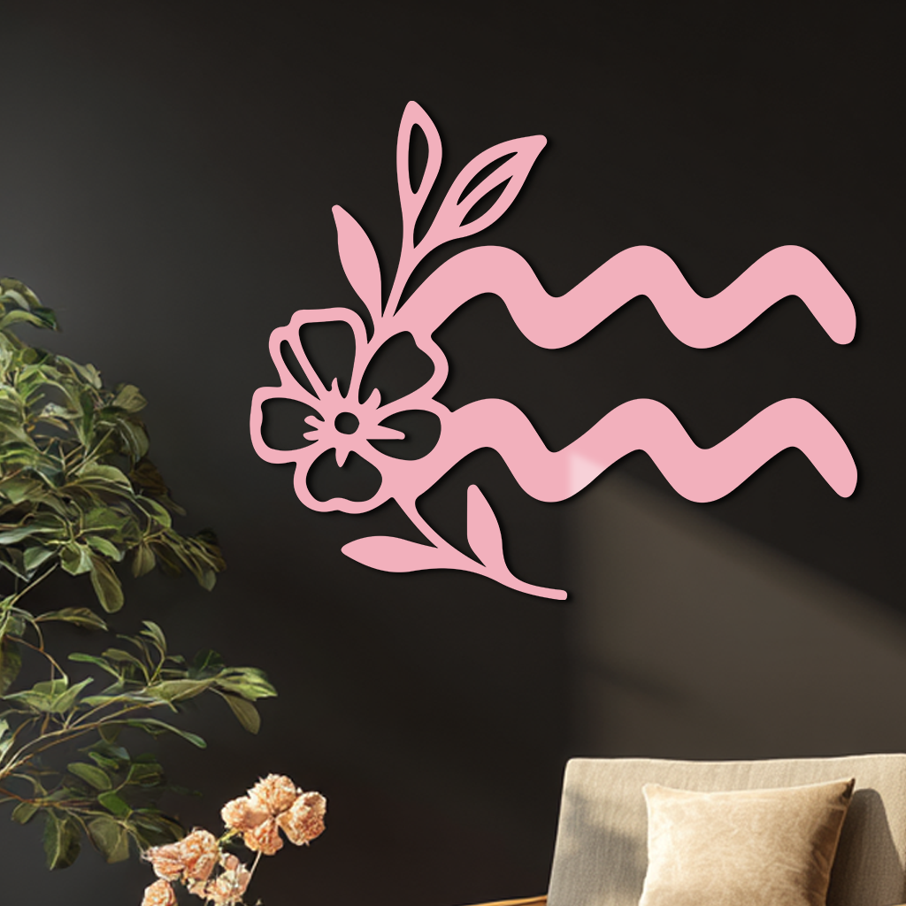 Aquarius Zodiac Flower Symbol Metal Wall Art – Modern Astrology Decor - KAFGP077 - Tampa Home & Garden Store