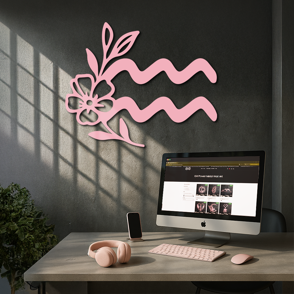 Aquarius Zodiac Flower Symbol Metal Wall Art – Modern Astrology Decor - KAFGP077 - Tampa Home & Garden Store