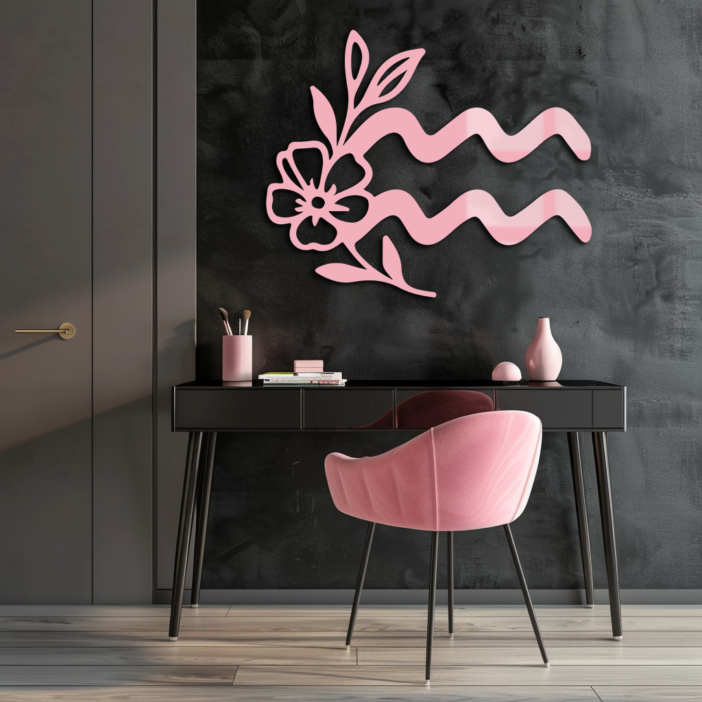 Aquarius Zodiac Flower Symbol Metal Wall Art – Modern Astrology Decor - KAFGP077 - Tampa Home & Garden Store