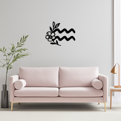 Aquarius Zodiac Flower Symbol Metal Wall Art – Modern Astrology Decor - KAFGP077 - Tampa Home & Garden Store