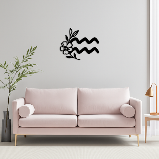 Aquarius Zodiac Flower Symbol Metal Wall Art – Modern Astrology Decor - KAFGP077 - Tampa Home & Garden Store