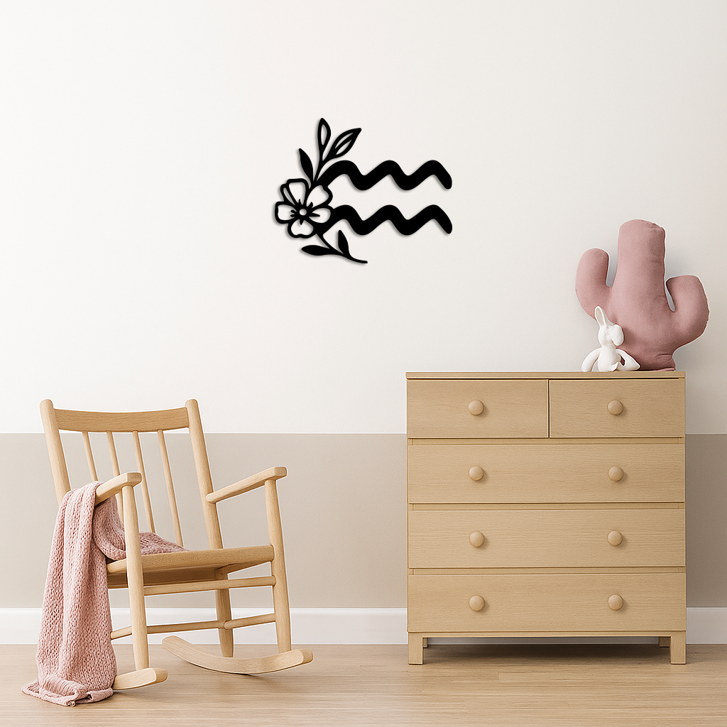 Aquarius Zodiac Flower Symbol Metal Wall Art – Modern Astrology Decor - KAFGP077 - Tampa Home & Garden Store