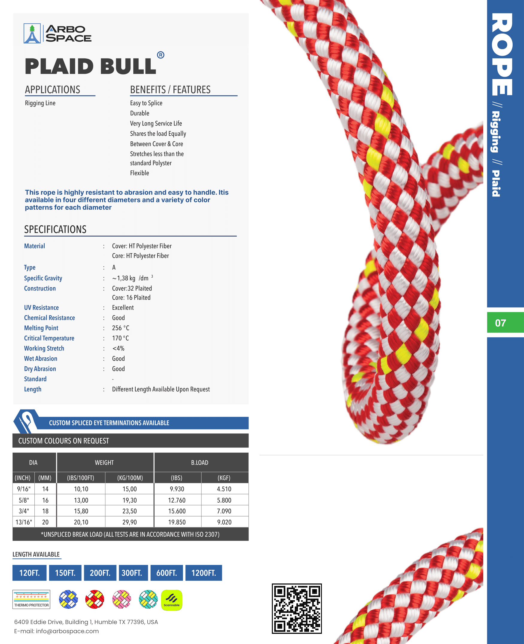 Arbo Space PLAID 5/8" (16mm) Bull Rope - Tampa Home & Garden Store