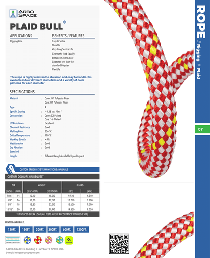 Arbo Space PLAID 5/8" (16mm) Bull Rope - Tampa Home & Garden Store
