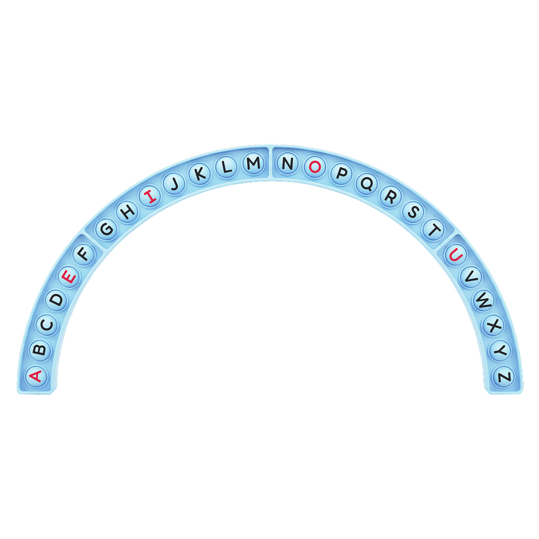 Alphabet Arc educational toy blue curved arch of uppercase letter tiles by The Fidget Games on Tampa Home & Garden Store