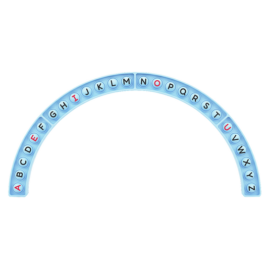 Alphabet Arc educational toy blue curved arch of uppercase letter tiles by The Fidget Games on Tampa Home & Garden Store