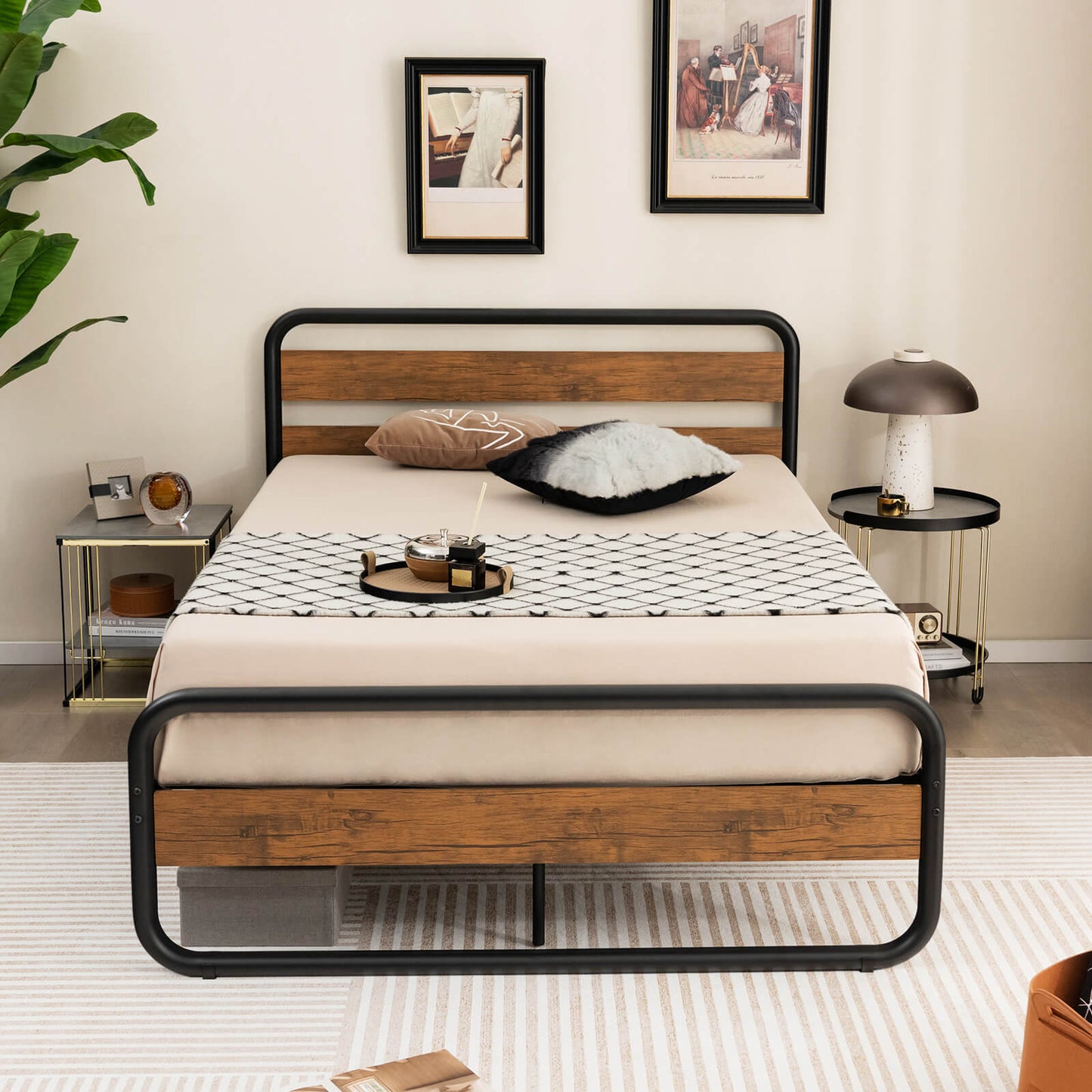 Cama de Plataforma Arc con Cabecero y Piecero - Tamaño Matrimonial