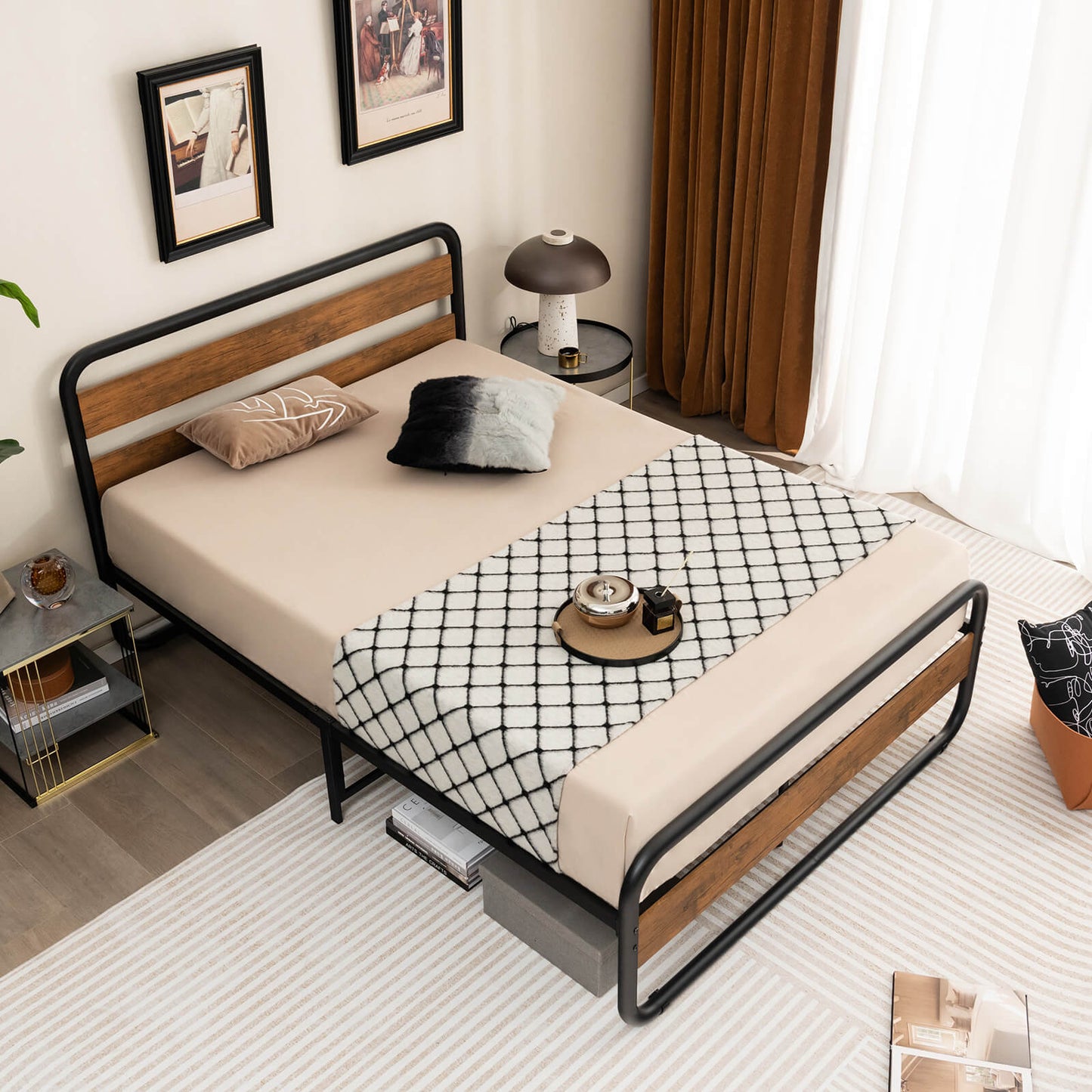 Cama de Plataforma Arc con Cabecero y Piecero - Tamaño Matrimonial