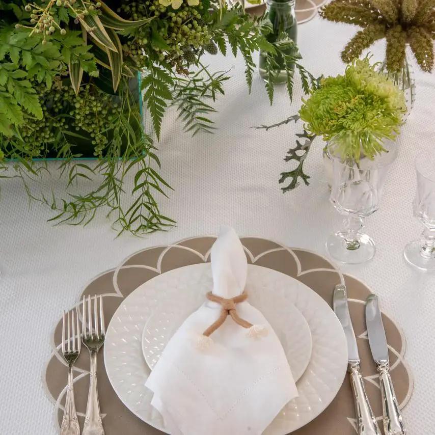 Nautical Knot Napkin Ring Holder Talah Home, brown rope knot around napkin at coastal table on Tampa Home & Garden Store