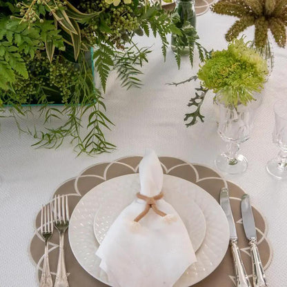 Nautical Knot Napkin Ring Holder Talah Home, brown rope knot around napkin at coastal table on Tampa Home & Garden Store