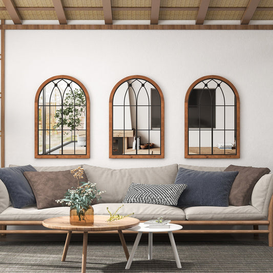 Arched Window Finished Mirror with Back Board-Natural - Tampa Home & Garden Store