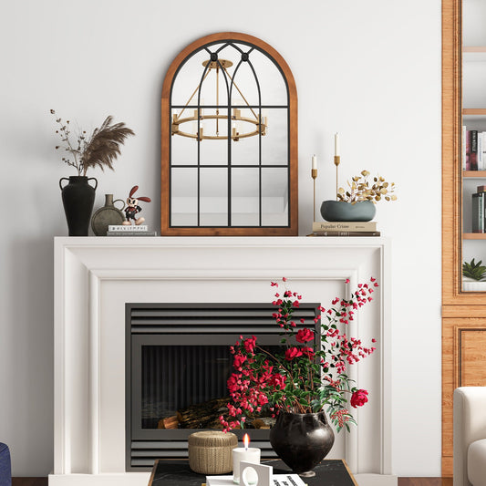 Arched Window Finished Mirror with Back Board-Natural - Tampa Home & Garden Store