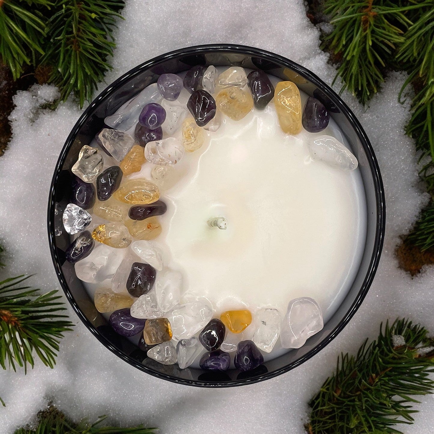 Arctic Winds Crystal Candle with Citrine, Amethyst, and Crystal Quartz | Coconut-Soy Wax Candle, 9oz - Tampa Home & Garden Store