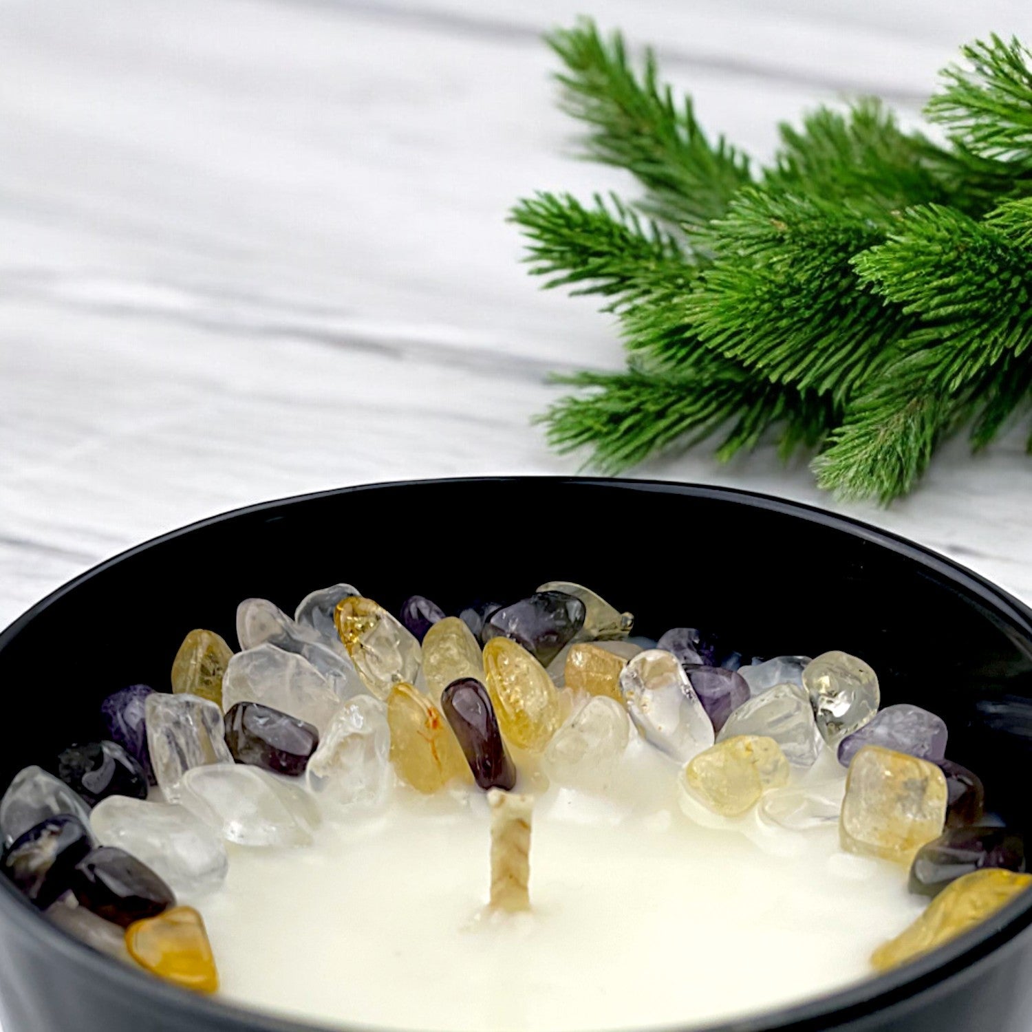 Arctic Winds Crystal Candle with Citrine, Amethyst, and Crystal Quartz | Coconut-Soy Wax Candle, 9oz - Tampa Home & Garden Store