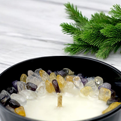 Arctic Winds Crystal Candle with Citrine, Amethyst, and Crystal Quartz | Coconut-Soy Wax Candle, 9oz - Tampa Home & Garden Store