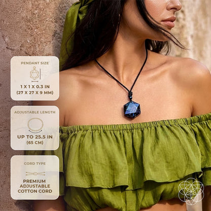 Arfvedsonite Deep Healing Pendant Necklace with blue stone on adjustable cotton cord on Tampa Home & Garden Store