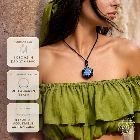 Arfvedsonite Deep Healing Pendant Necklace with blue stone on adjustable cotton cord on Tampa Home & Garden Store