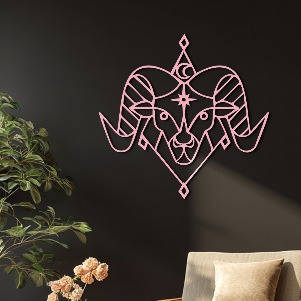 Aries Zodiac Sign Metal Wall Art – Geometric Ram Head Astrology Decor - KAFGP150 - Tampa Home & Garden Store