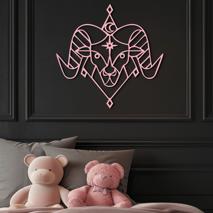 Aries Zodiac Sign Metal Wall Art – Geometric Ram Head Astrology Decor - KAFGP150 - Tampa Home & Garden Store