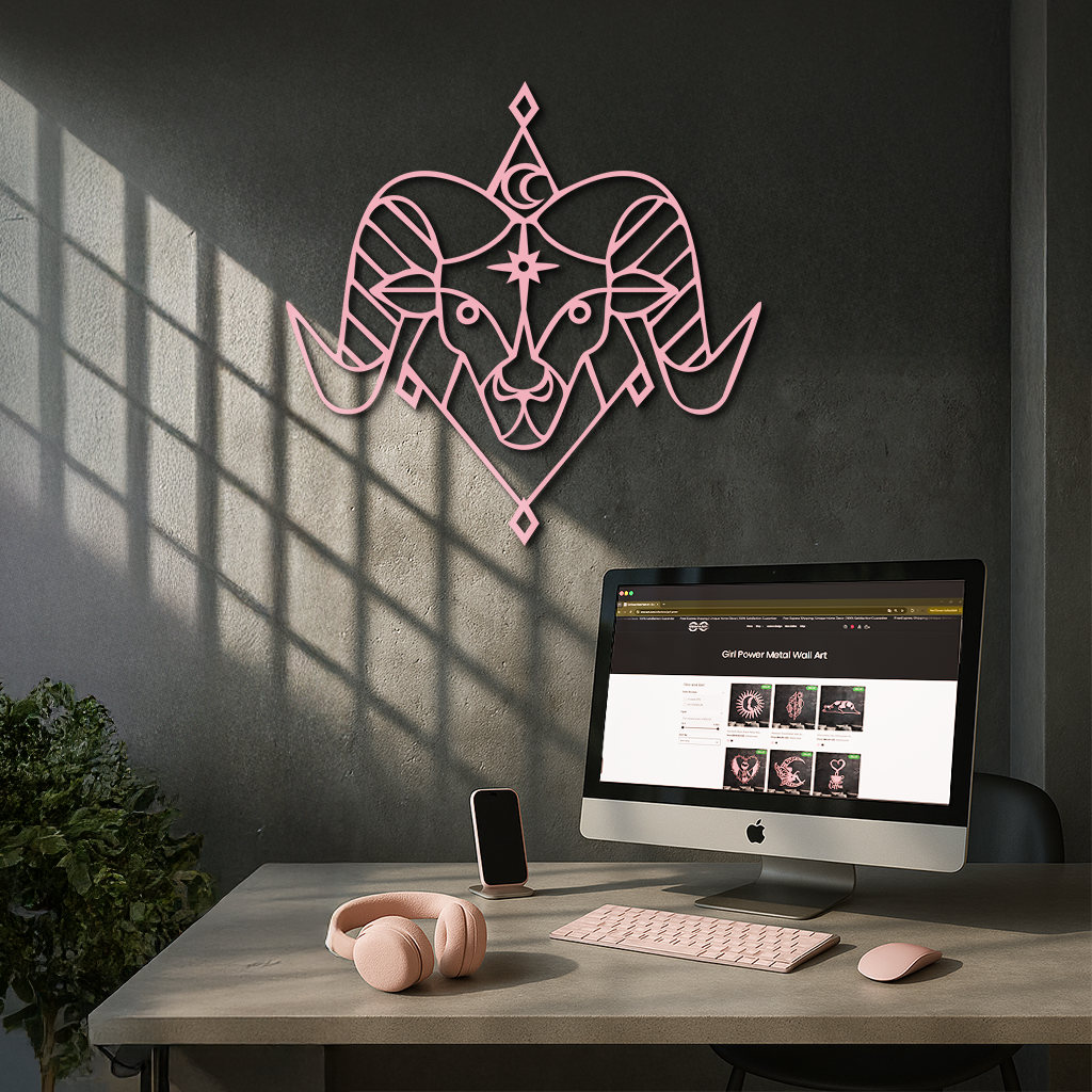 Aries Zodiac Sign Metal Wall Art – Geometric Ram Head Astrology Decor - KAFGP150 - Tampa Home & Garden Store
