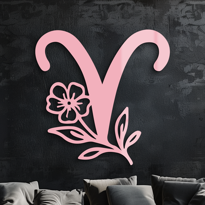 Aries Zodiac Symbol Metal Wall Art – Floral Astrology Home Decor - KAFGP076 - Tampa Home & Garden Store