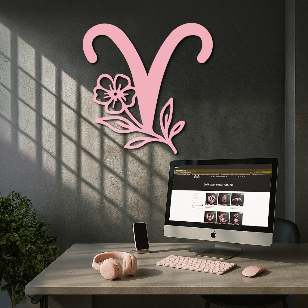 Aries Zodiac Symbol Metal Wall Art – Floral Astrology Home Decor - KAFGP076 - Tampa Home & Garden Store