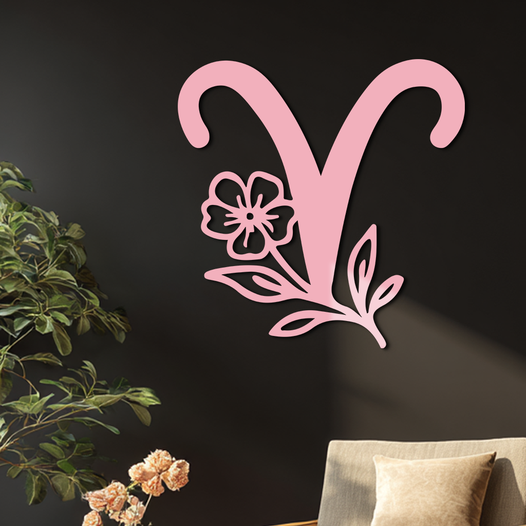 Aries Zodiac Symbol Metal Wall Art – Floral Astrology Home Decor - KAFGP076 - Tampa Home & Garden Store