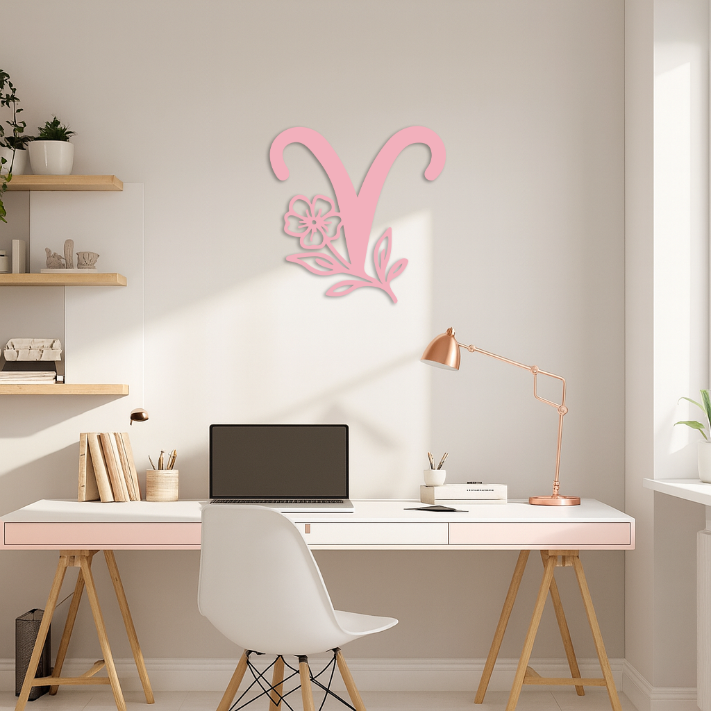 Aries Zodiac Symbol Metal Wall Art – Floral Astrology Home Decor - KAFGP076 - Tampa Home & Garden Store