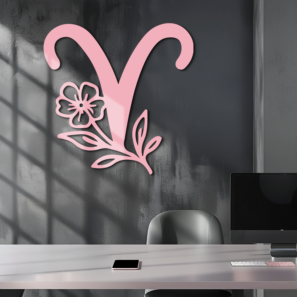 Aries Zodiac Symbol Metal Wall Art – Floral Astrology Home Decor - KAFGP076 - Tampa Home & Garden Store