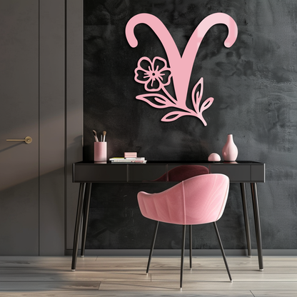 Aries Zodiac Symbol Metal Wall Art – Floral Astrology Home Decor - KAFGP076 - Tampa Home & Garden Store